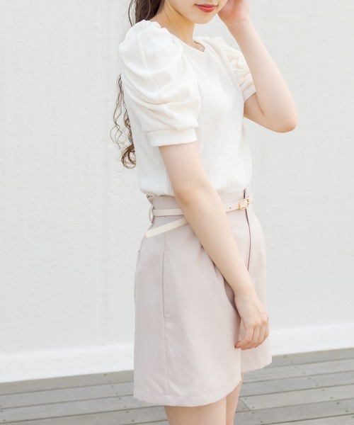 OLIVE des OLIVE（オリーブデオリーブ）の「半袖パワショルプルオーバー（Tシャツ/カットソー・レディース・オフホワイト/ブラック/ライトブラウン・FREE）」の5枚目の写真