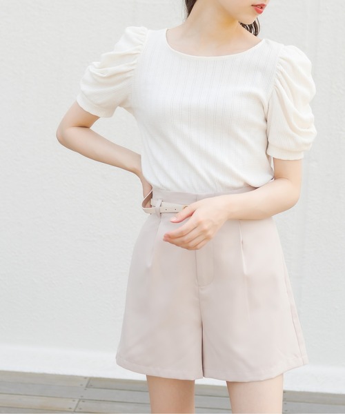 OLIVE des OLIVE（オリーブデオリーブ）の「半袖パワショルプルオーバー（Tシャツ/カットソー・レディース・オフホワイト/ブラック/ライトブラウン・FREE）」の6枚目の写真