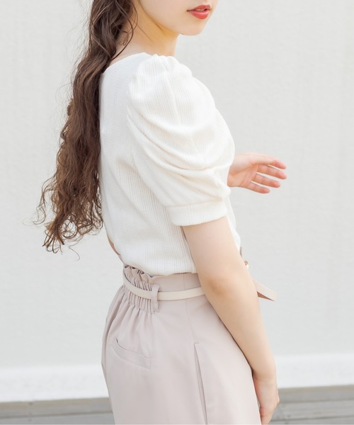 OLIVE des OLIVE（オリーブデオリーブ）の「半袖パワショルプルオーバー（Tシャツ/カットソー・レディース・オフホワイト/ブラック/ライトブラウン・FREE）」の7枚目の写真