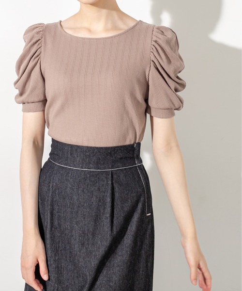 OLIVE des OLIVE（オリーブデオリーブ）の「半袖パワショルプルオーバー（Tシャツ/カットソー・レディース・オフホワイト/ブラック/ライトブラウン・FREE）」の12枚目の写真