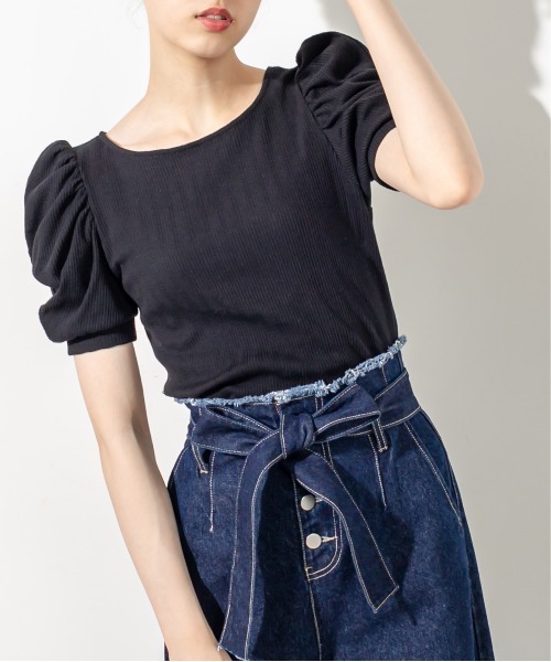 OLIVE des OLIVE（オリーブデオリーブ）の「半袖パワショルプルオーバー（Tシャツ/カットソー・レディース・オフホワイト/ブラック/ライトブラウン・FREE）」の19枚目の写真