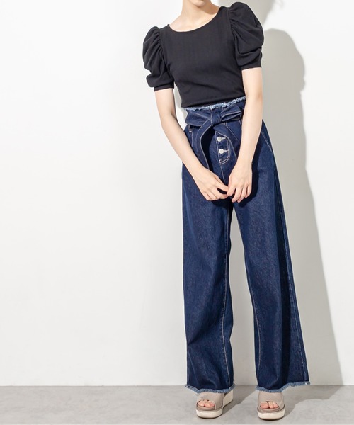 OLIVE des OLIVE（オリーブデオリーブ）の「半袖パワショルプルオーバー（Tシャツ/カットソー・レディース・オフホワイト/ブラック/ライトブラウン・FREE）」の22枚目の写真