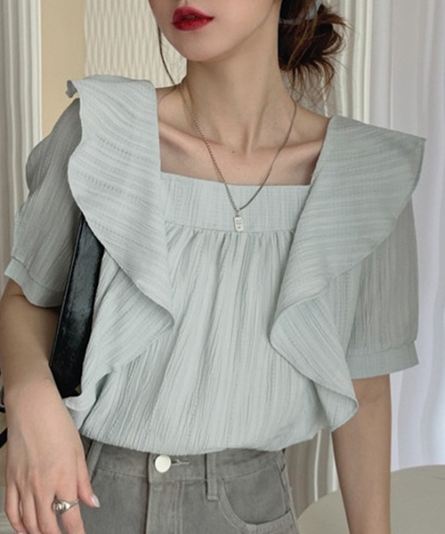 レディーススクエアネックのこなれフリルブラウス
