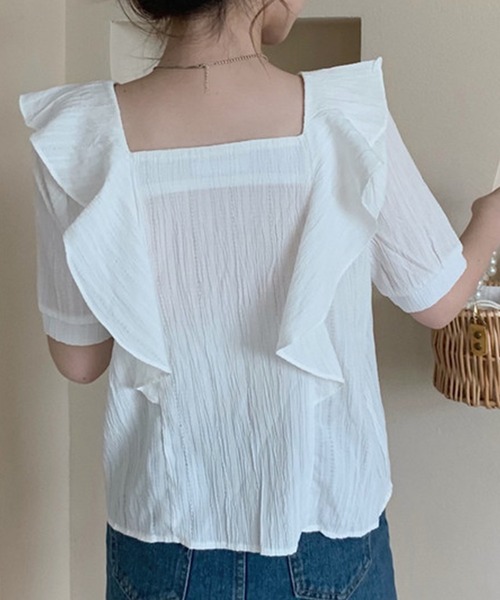 レディーススクエアネックのこなれフリルブラウス