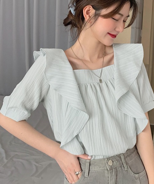 レディーススクエアネックのこなれフリルブラウス