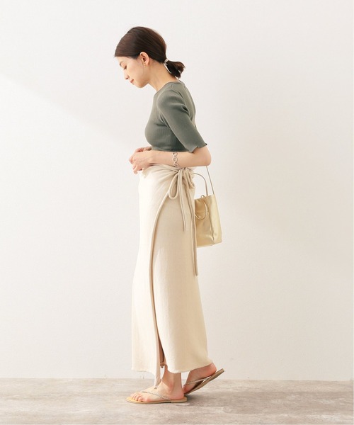 SLOBE IENA（スローブイエナ）の「【Lepidos/レピドス】 KNIT WRAP ロングスカート【手洗い可】（スカート・レディース・ブラウン/アイボリー・FREE）」の4枚目の写真