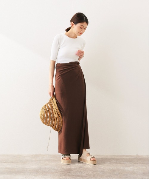 SLOBE IENA（スローブイエナ）の「【Lepidos/レピドス】 KNIT WRAP ロングスカート【手洗い可】（スカート・レディース・ブラウン/アイボリー・FREE）」の5枚目の写真