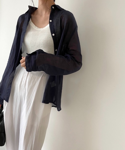 CANAL JEAN（キャナルジーン）の「El mar(エルマール) ガーゼシャツ（シャツ/ブラウス・レディース・ホワイト/ネイビー/カーキ/ピンク/ブラック・ONE SIZE）」の4枚目の写真