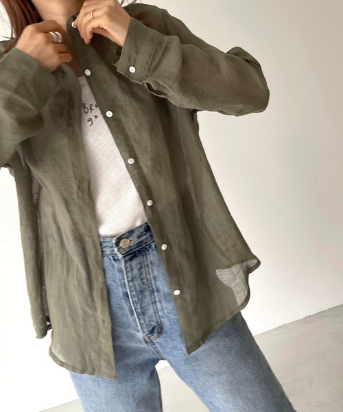 CANAL JEAN（キャナルジーン）の「El mar(エルマール) ガーゼシャツ（シャツ/ブラウス・レディース・ホワイト/ネイビー/カーキ/ピンク/ブラック・ONE SIZE）」の3枚目の写真