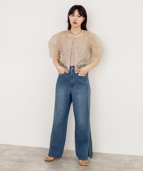 w closet（ダブルクローゼット）の「裾スリット後ろレースアップデニムパンツ（デニムパンツ・レディース・ブルー/ケミカルウォッシュ/キナリ・S/M）」の4枚目の写真