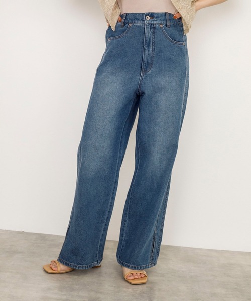 w closet（ダブルクローゼット）の「裾スリット後ろレースアップデニムパンツ（デニムパンツ・レディース・ブルー/ケミカルウォッシュ/キナリ・S/M）」の10枚目の写真