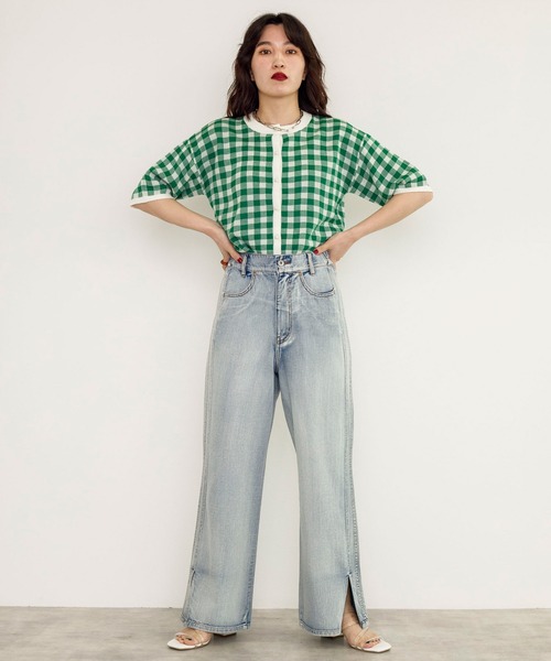 w closet（ダブルクローゼット）の「裾スリット後ろレースアップデニムパンツ（デニムパンツ・レディース・ブルー/ケミカルウォッシュ/キナリ・S/M）」の16枚目の写真