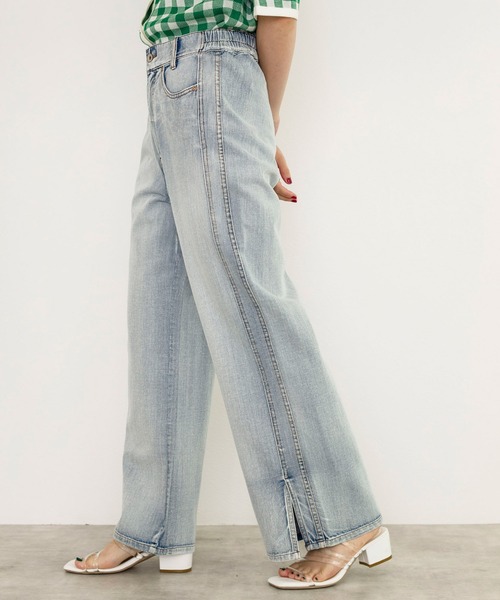 w closet（ダブルクローゼット）の「裾スリット後ろレースアップデニムパンツ（デニムパンツ・レディース・ブルー/ケミカルウォッシュ/キナリ・S/M）」の17枚目の写真