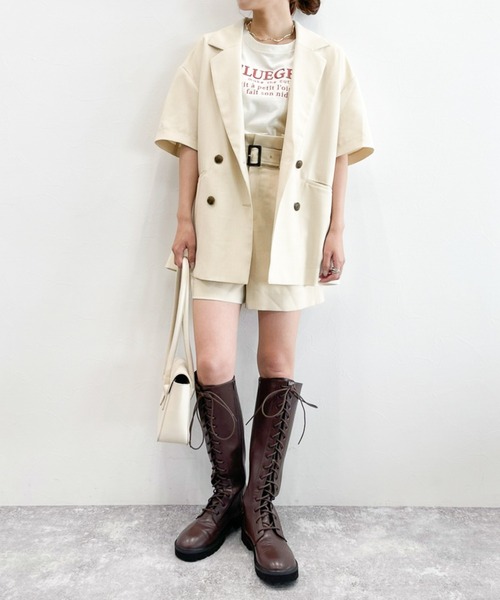 Heather（ヘザー）の「リネンライク半袖ジャケット 【SETUP対応】 959753（テーラードジャケット・レディース・ライトベージュ/サックスブルー/ピンク・FREE）」の10枚目の写真