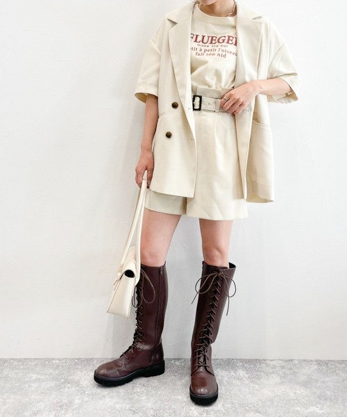 Heather（ヘザー）の「リネンライク半袖ジャケット 【SETUP対応】 959753（テーラードジャケット・レディース・ライトベージュ/サックスブルー/ピンク・FREE）」の12枚目の写真