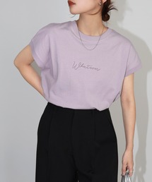 コットン天竺エンブロイダリーロゴフレンチスリーブTシャツ