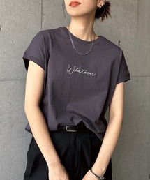 コットン天竺エンブロイダリーロゴフレンチスリーブTシャツ