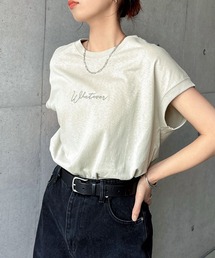 コットン天竺エンブロイダリーロゴフレンチスリーブTシャツ