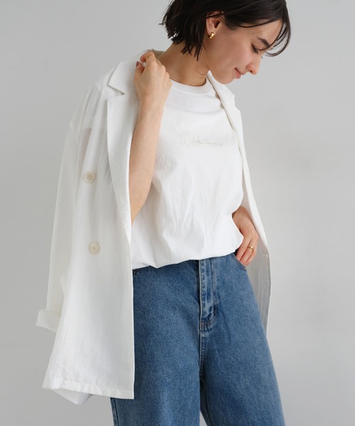 andme(アンドミー)の「コットン天竺エンブロイダリーロゴフレンチスリーブTシャツ(Tシャツ/カットソー・レディース・ラベンダー/ブラック/オフホワイト/ベージュ/グリーン/ブルー/チャコールグレー/ピンク/ネイビー・M)」の14枚目の写真