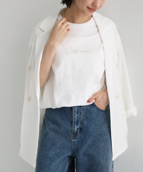 andme(アンドミー)の「コットン天竺エンブロイダリーロゴフレンチスリーブTシャツ(Tシャツ/カットソー・レディース・ラベンダー/ブラック/オフホワイト/ベージュ/グリーン/ブルー/チャコールグレー/ピンク/ネイビー・M)」の17枚目の写真