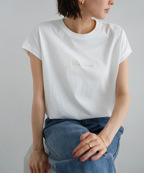 andme(アンドミー)の「コットン天竺エンブロイダリーロゴフレンチスリーブTシャツ(Tシャツ/カットソー・レディース・ラベンダー/ブラック/オフホワイト/ベージュ/グリーン/ブルー/チャコールグレー/ピンク/ネイビー・M)」の22枚目の写真
