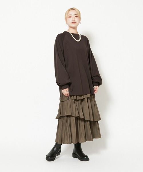 CIAOPANIC（チャオパニック）の「度詰めラグランビッグTシャツ（Tシャツ/カットソー・レディース・ブラック/ブラウン/オフホワイト/ローズ・FREE）」の16枚目の写真