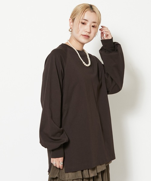 CIAOPANIC（チャオパニック）の「度詰めラグランビッグTシャツ（Tシャツ/カットソー・レディース・ブラック/ブラウン/オフホワイト/ローズ・FREE）」の8枚目の写真