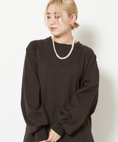 CIAOPANIC（チャオパニック）の「度詰めラグランビッグTシャツ（Tシャツ/カットソー・レディース・ブラック/ブラウン/オフホワイト/ローズ・FREE）」の11枚目の写真