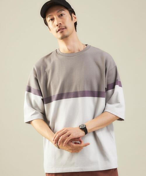 green label relaxing（グリーンレーベルリラクシング）の「＜green label relaxing＞パネルボーダー クルーネック 半袖 カットソー（Tシャツ/カットソー・メンズ・ベージュ/ロイヤルブルー・XL/S/M/L）」の2枚目の写真