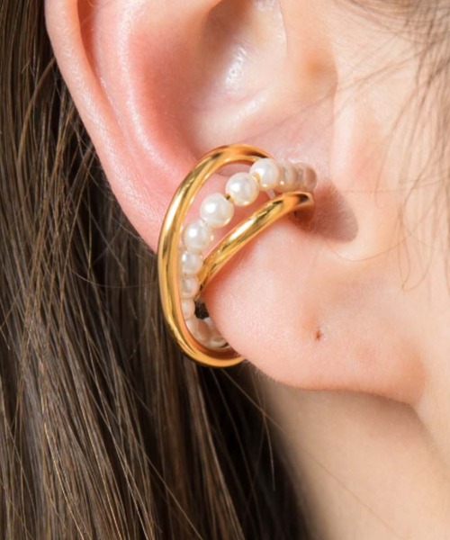 flower(フラワー)の「クロスパールイヤーカフ(イヤーカフ・レディース・シルバー/ゴールド・FREE)」の2枚目の写真