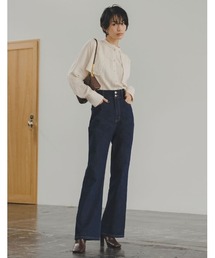 Re:EDIT | [神山まりあさん着用]ハイウエストWボタンセミワイドストレートリサイクルデニム(デニムパンツ)