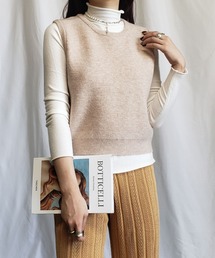 me+em select | ★ニュアンスカラー　Uネックコンパクトゆるニットベスト(ベスト)