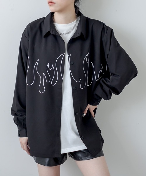 RASVOA（ラスボア）の「ファイヤーパターンシャツ（シャツ/ブラウス・レディース・ブラック/オフホワイト・FREE）」の5枚目の写真