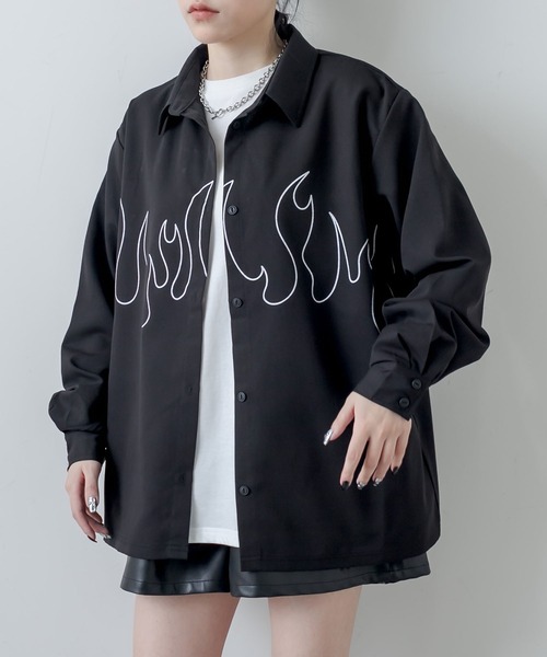 RASVOA（ラスボア）の「ファイヤーパターンシャツ（シャツ/ブラウス・レディース・ブラック/オフホワイト・FREE）」の6枚目の写真