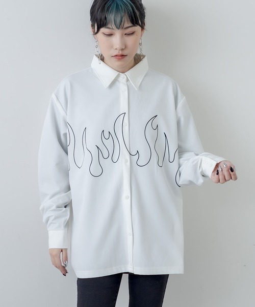 RASVOA（ラスボア）の「ファイヤーパターンシャツ（シャツ/ブラウス・レディース・ブラック/オフホワイト・FREE）」の10枚目の写真