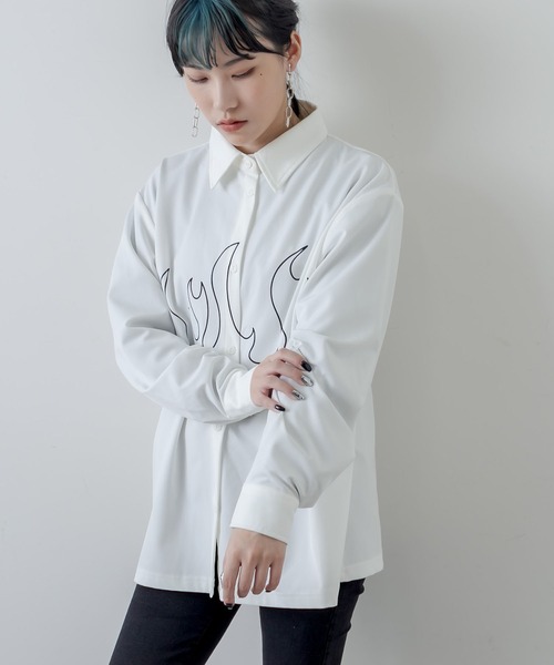 RASVOA（ラスボア）の「ファイヤーパターンシャツ（シャツ/ブラウス・レディース・ブラック/オフホワイト・FREE）」の11枚目の写真