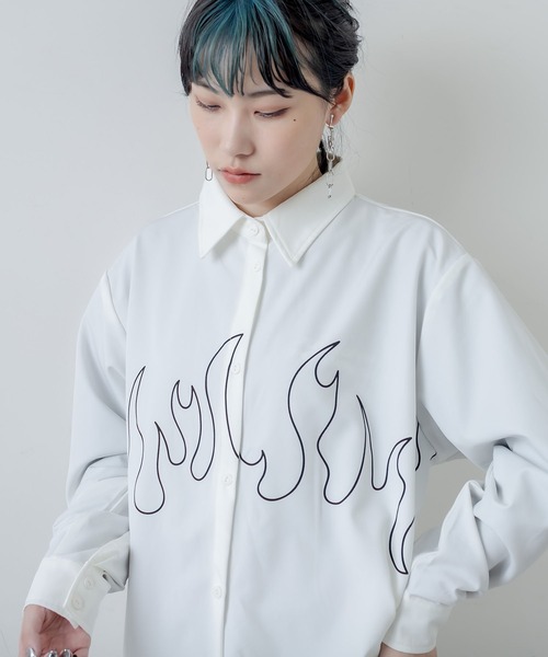 RASVOA（ラスボア）の「ファイヤーパターンシャツ（シャツ/ブラウス・レディース・ブラック/オフホワイト・FREE）」の12枚目の写真