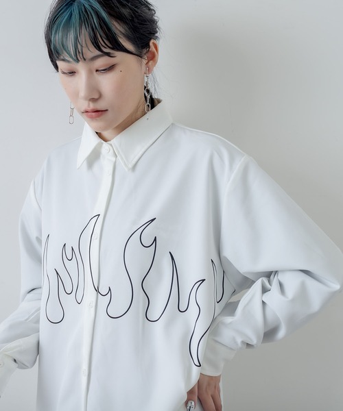 RASVOA（ラスボア）の「ファイヤーパターンシャツ（シャツ/ブラウス・レディース・ブラック/オフホワイト・FREE）」の13枚目の写真