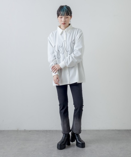 RASVOA（ラスボア）の「ファイヤーパターンシャツ（シャツ/ブラウス・レディース・ブラック/オフホワイト・FREE）」の15枚目の写真