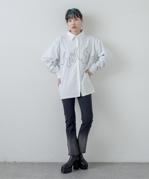 RASVOA（ラスボア）の「ファイヤーパターンシャツ（シャツ/ブラウス・レディース・ブラック/オフホワイト・FREE）」の14枚目の写真