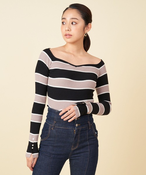 ROYAL PARTY（ロイヤルパーティー）の「【洗えるニット】オープンネックニットトップス（ニット/セーター・レディース・マルチ/モカ/オレンジ/ライトグレー/パープル/ブラック系その他/ブラック/オフホワイト・FREE）」の4枚目の写真