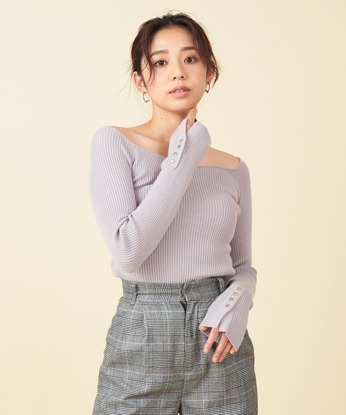 ROYAL PARTY（ロイヤルパーティー）の「【洗えるニット】オープンネックニットトップス（ニット/セーター・レディース・マルチ/モカ/オレンジ/ライトグレー/パープル/ブラック系その他/ブラック/オフホワイト・FREE）」の11枚目の写真