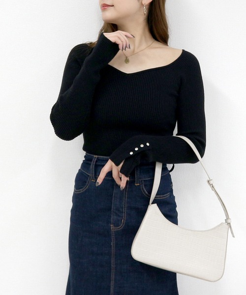 ROYAL PARTY（ロイヤルパーティー）の「【洗えるニット】オープンネックニットトップス（ニット/セーター・レディース・マルチ/モカ/オレンジ/ライトグレー/パープル/ブラック系その他/ブラック/オフホワイト・FREE）」の20枚目の写真