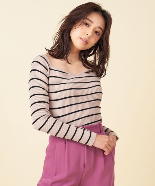 ROYAL PARTY（ロイヤルパーティー）の「【洗えるニット】オープンネックニットトップス（ニット/セーター・レディース・マルチ/モカ/オレンジ/ライトグレー/パープル/ブラック系その他/ブラック/オフホワイト・FREE）」の21枚目の写真