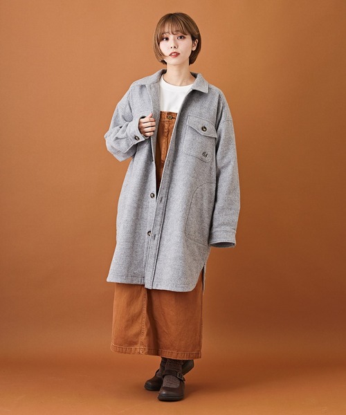 CUBE SUGAR(キューブシュガー)の「ウーリービエラ ロング CPOジャケット(カバーオール・レディース・スミクロ/トップグレー/カーキ/マルチ・M)」の9枚目の写真