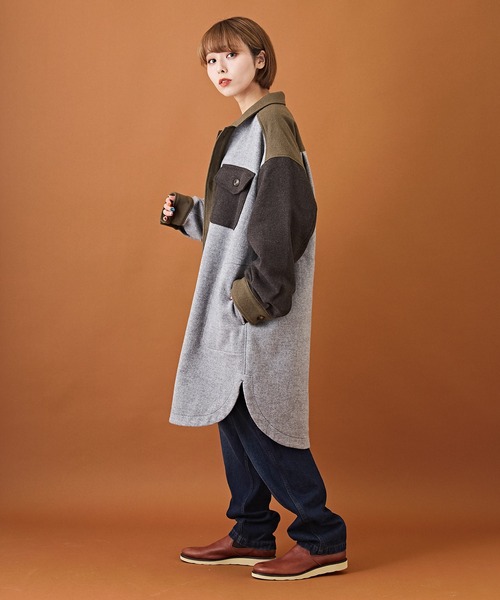 CUBE SUGAR(キューブシュガー)の「ウーリービエラ ロング CPOジャケット(カバーオール・レディース・スミクロ/トップグレー/カーキ/マルチ・M)」の6枚目の写真
