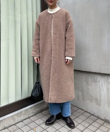 feepur | ボアロングコート(ノーカラーコート)