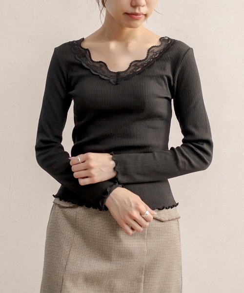 OLIVE des OLIVE（オリーブデオリーブ）の「ダブルフロントロンＴ（Tシャツ/カットソー・レディース・ブラック/オフホワイト/アイボリー・FREE）」の8枚目の写真