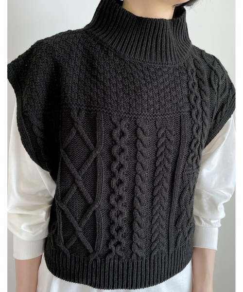 MLI'A(エムリア)の「パッチワークケーブルニット(ニット/セーター・レディース・アイボリー/ブラック/モカ・M)」の19枚目の写真