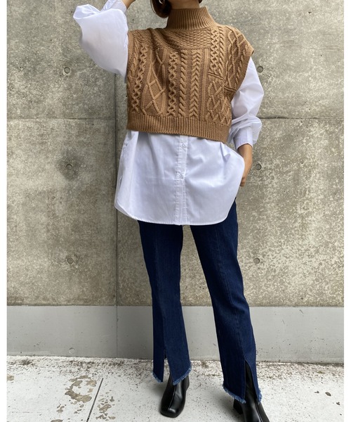 MLI'A(エムリア)の「パッチワークケーブルニット(ニット/セーター・レディース・アイボリー/ブラック/モカ・M)」の13枚目の写真